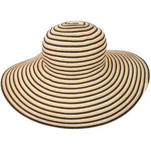 NINE WEST Black & Tan Striped Floppy Beach Sun Hat